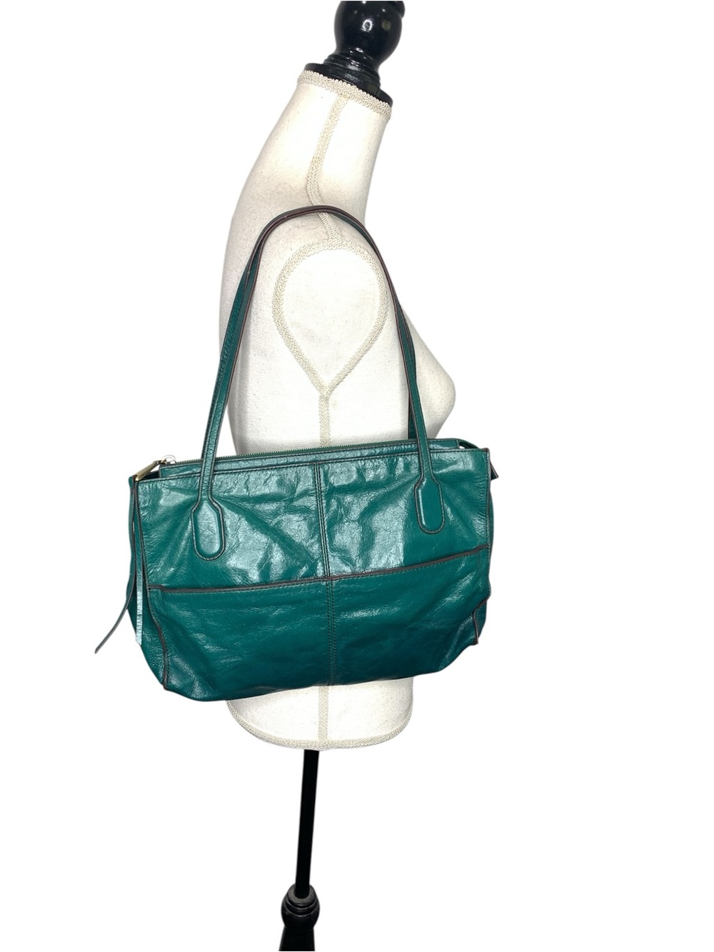 HOBO International Teal Leather Tote Shoulder Bag Slouchy Zip Top Boho - Picture 6 of 8